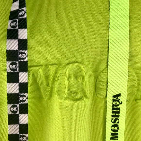 MOSHIQA Neon Green Feathers Hoodie Size M Sweatshirt Designer Trendy Celebrity - Picture 14 of 16